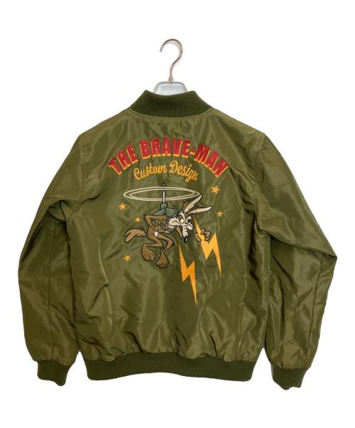 LOONEY TUNES（ルーニーチューンズ）LOONEY TUNES (ルーニーチューンズ) Brave-man リバーシブルスカジャン カーキ×グリーン サイズ:Mの古着・服飾アイテム
