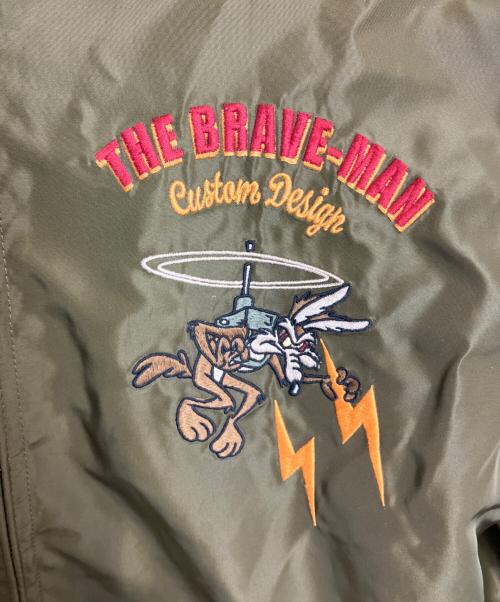 LOONEY TUNES（ルーニーチューンズ）LOONEY TUNES (ルーニーチューンズ) Brave-man リバーシブルスカジャン カーキ×グリーン サイズ:Mの古着・服飾アイテム