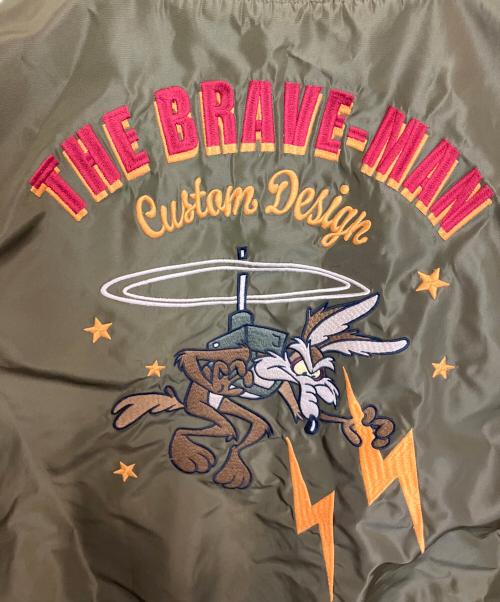 LOONEY TUNES（ルーニーチューンズ）LOONEY TUNES (ルーニーチューンズ) Brave-man リバーシブルスカジャン カーキ×グリーン サイズ:Mの古着・服飾アイテム