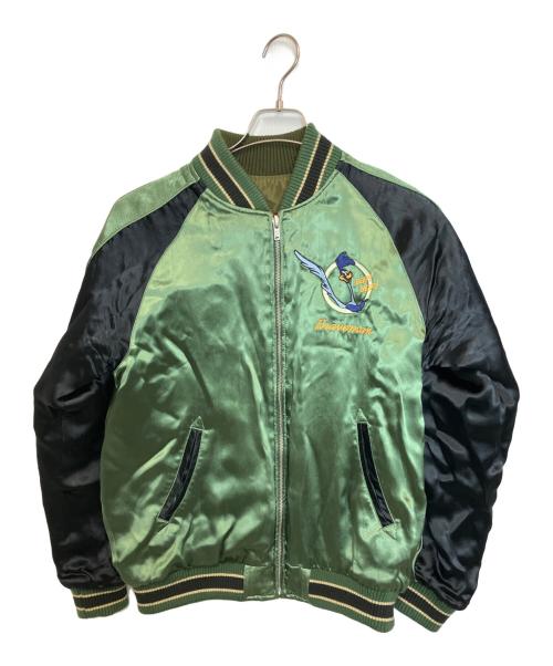 LOONEY TUNES（ルーニーチューンズ）LOONEY TUNES (ルーニーチューンズ) Brave-man リバーシブルスカジャン カーキ×グリーン サイズ:Mの古着・服飾アイテム
