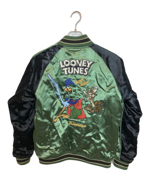 LOONEY TUNES（ルーニーチューンズ）LOONEY TUNES (ルーニーチューンズ) Brave-man リバーシブルスカジャン カーキ×グリーン サイズ:Mの古着・服飾アイテム