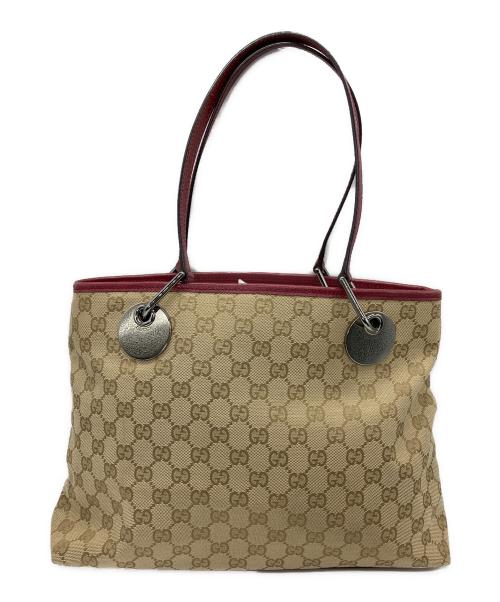 GUCCI（グッチ）GUCCI (グッチ) トートバッグ ベージュ×ボルドーの古着・服飾アイテム