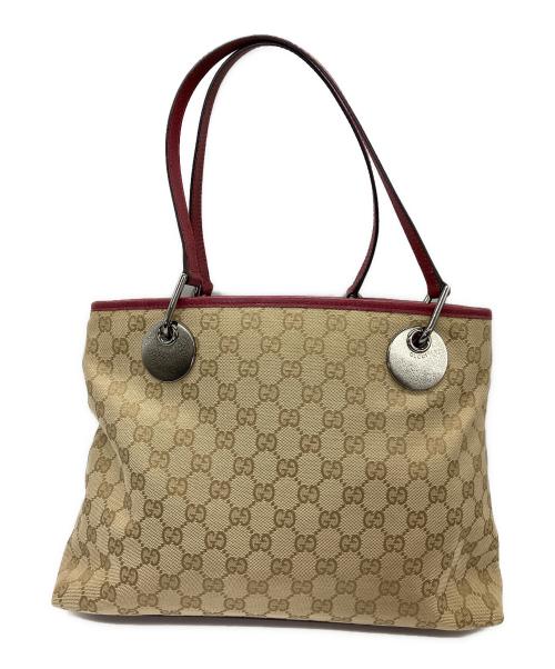 GUCCI（グッチ）GUCCI (グッチ) トートバッグ ベージュ×ボルドーの古着・服飾アイテム