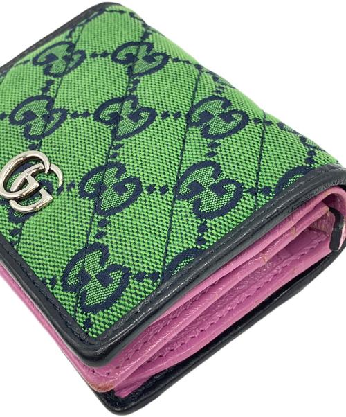 GUCCI（グッチ）GUCCI (グッチ) コンパクトウォレット グリーン×ピンク×イエローの古着・服飾アイテム