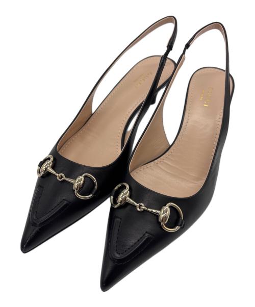 GUCCI（グッチ）GUCCI (グッチ) ホースビットスリングバックパンプス ブラック サイズ:38 1/2の古着・服飾アイテム
