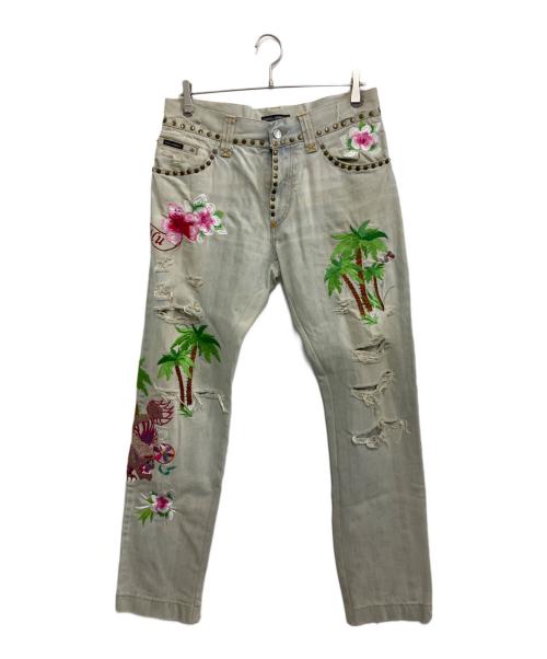 DOLCE & GABBANA（ドルチェ＆ガッバーナ）DOLCE & GABBANA (ドルチェ＆ガッバーナ) 刺繍デニムパンツ サックスブルー サイズ:XLの古着・服飾アイテム