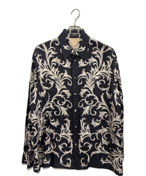 GIANNI VERSACE（ジャンニ・ヴェルサーチ）GIANNI VERSACE (ジャンニ・ヴェルサーチ) シルクシャツ ブラック×ブルー サイズ:48の古着・服飾アイテム