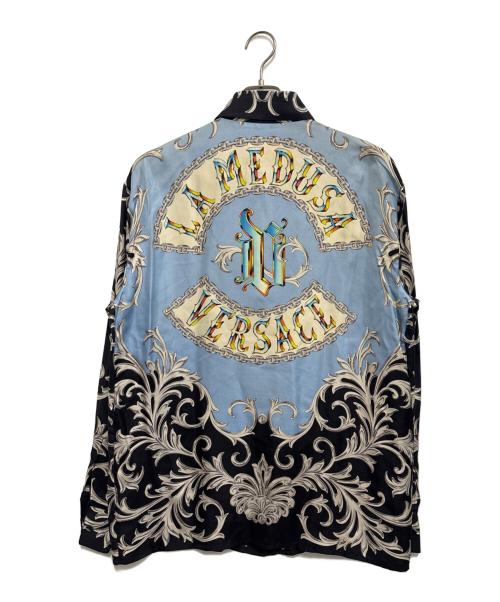 GIANNI VERSACE（ジャンニ・ヴェルサーチ）GIANNI VERSACE (ジャンニ・ヴェルサーチ) シルクシャツ ブラック×ブルー サイズ:48の古着・服飾アイテム