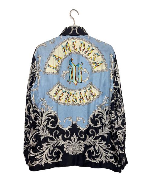 GIANNI VERSACE（ジャンニ・ヴェルサーチ）GIANNI VERSACE (ジャンニ・ヴェルサーチ) シルクシャツ ブラック×ブルー サイズ:48の古着・服飾アイテム