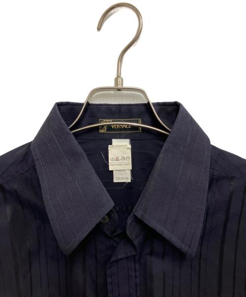 VERSACE（ヴェルサーチェ）VERSACE (ヴェルサーチェ) ストライプシャツ ネイビー サイズ:XXLの古着・服飾アイテム
