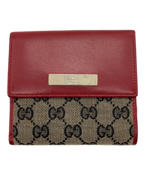 GUCCI（グッチ）GUCCI (グッチ) 2つ折り財布 レッド×ベージュの古着・服飾アイテム