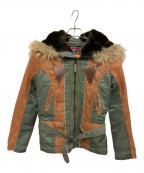 AVIREXアヴィレックス）の古着「レザーパッチフライトジャケット」｜ブラウン×グリーン