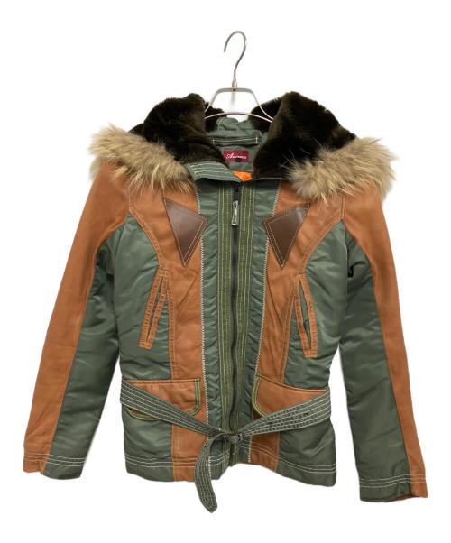 AVIREX（アヴィレックス）AVIREX (アヴィレックス) レザーパッチフライトジャケット ブラウン×グリーン サイズ:Mの古着・服飾アイテム