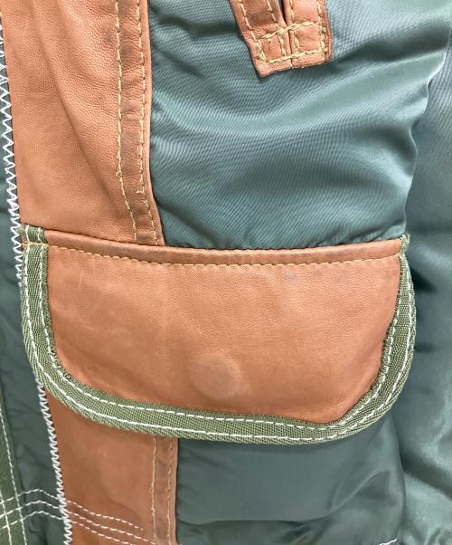 AVIREX（アヴィレックス）AVIREX (アヴィレックス) レザーパッチフライトジャケット ブラウン×グリーン サイズ:Mの古着・服飾アイテム