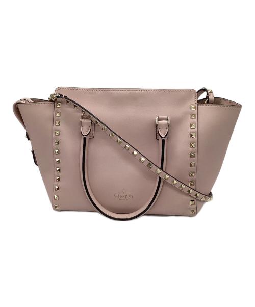 VALENTINO（ヴァレンティノ）VALENTINO (ヴァレンティノ) ロックスタッズ2WAYバッグ ピンク×ゴールドの古着・服飾アイテム