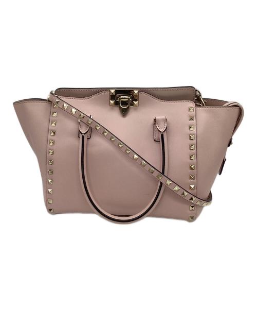 VALENTINO（ヴァレンティノ）VALENTINO (ヴァレンティノ) ロックスタッズ2WAYバッグ ピンク×ゴールドの古着・服飾アイテム