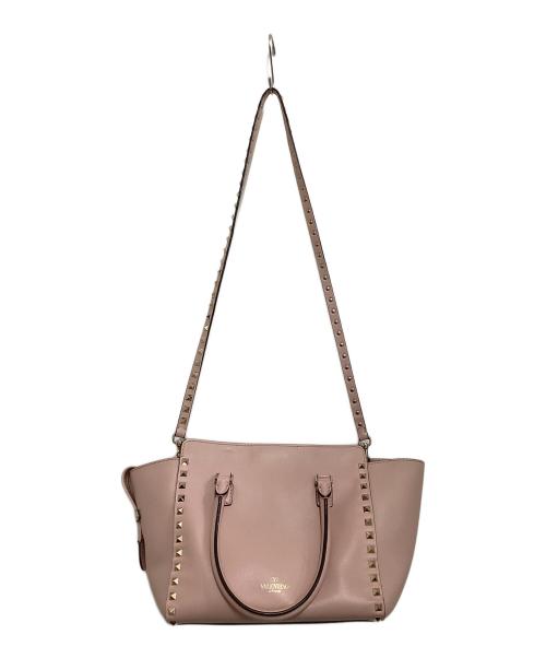 VALENTINO（ヴァレンティノ）VALENTINO (ヴァレンティノ) ロックスタッズ2WAYバッグ ピンク×ゴールドの古着・服飾アイテム