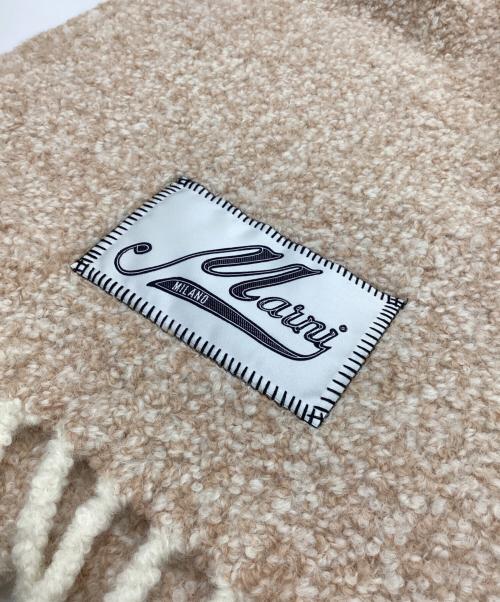 MARNI（マルニ）MARNI (マルニ) ブークレ織り フリンジ ロゴマフラー ベージュの古着・服飾アイテム