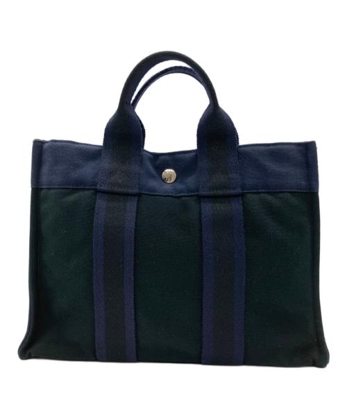 HERMES（エルメス）HERMES (エルメス) トートバッグ ブラック×ネイビーの古着・服飾アイテム
