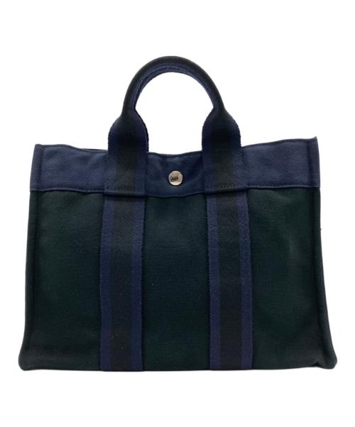 HERMES（エルメス）HERMES (エルメス) トートバッグ ブラック×ネイビーの古着・服飾アイテム