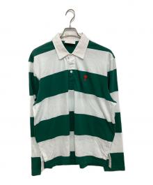 ami（アミ）の古着「de Coeur Striped Polo Shirt」｜ホワイト×グリーン