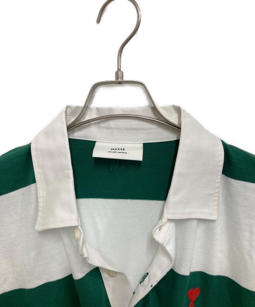ami（アミ）ami (アミ) de Coeur Striped Polo Shirt ホワイト×グリーン サイズ:L 未使用品の古着・服飾アイテム