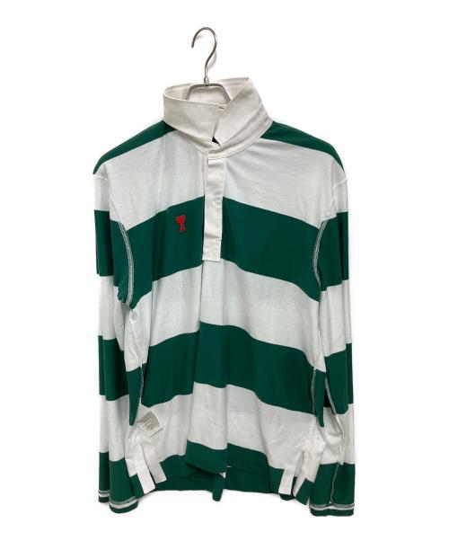 ami（アミ）ami (アミ) de Coeur Striped Polo Shirt ホワイト×グリーン サイズ:L 未使用品の古着・服飾アイテム