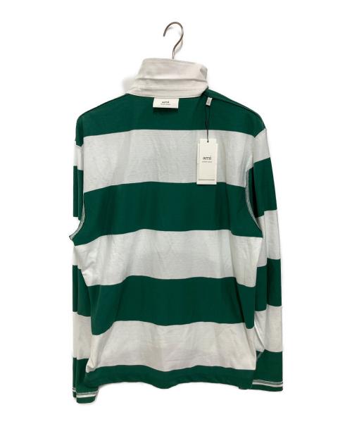 ami（アミ）ami (アミ) de Coeur Striped Polo Shirt ホワイト×グリーン サイズ:L 未使用品の古着・服飾アイテム
