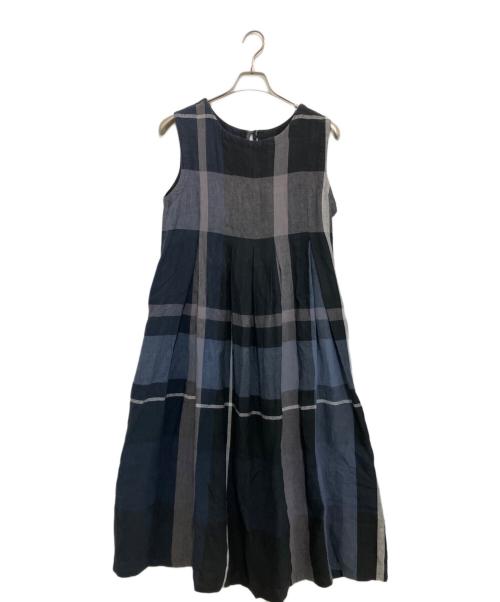 BEARDSLEY（ビアズリー）BEARDSLEY (ビアズリー) リネンビッグチェックタックワンピース ネイビー サイズ:Sの古着・服飾アイテム