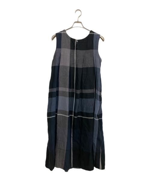 BEARDSLEY（ビアズリー）BEARDSLEY (ビアズリー) リネンビッグチェックタックワンピース ネイビー サイズ:Sの古着・服飾アイテム