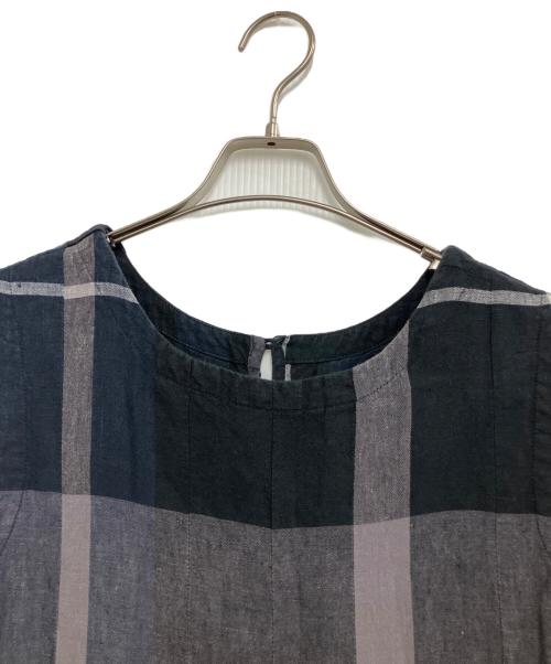 BEARDSLEY（ビアズリー）BEARDSLEY (ビアズリー) リネンビッグチェックタックワンピース ネイビー サイズ:Sの古着・服飾アイテム