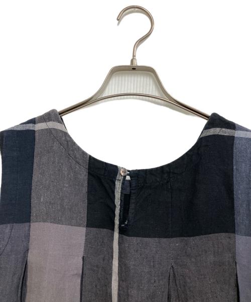 BEARDSLEY（ビアズリー）BEARDSLEY (ビアズリー) リネンビッグチェックタックワンピース ネイビー サイズ:Sの古着・服飾アイテム
