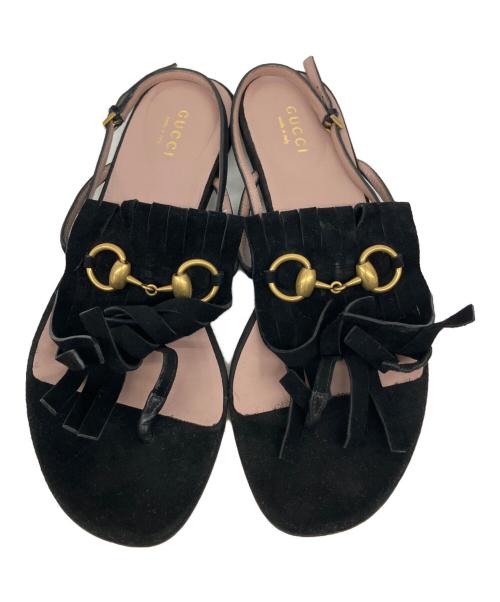 GUCCI（グッチ）GUCCI (グッチ) ホースビットフリンジサンダル ブラック サイズ:24の古着・服飾アイテム