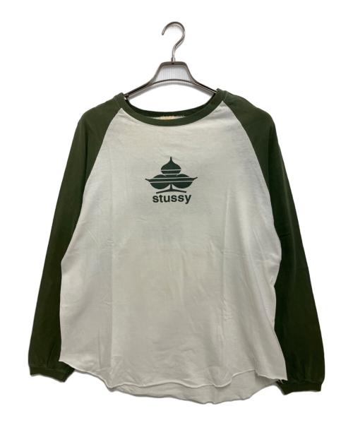 stussy（ステューシー）stussy (ステューシー) 90s長袖Tシャツ ホワイト×グリーン サイズ:Mの古着・服飾アイテム