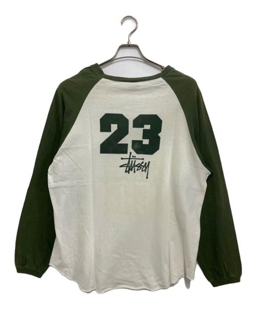 stussy（ステューシー）stussy (ステューシー) 90s長袖Tシャツ ホワイト×グリーン サイズ:Mの古着・服飾アイテム