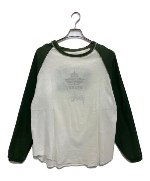 stussy（ステューシー）stussy (ステューシー) 90s長袖Tシャツ ホワイト×グリーン サイズ:Mの古着・服飾アイテム