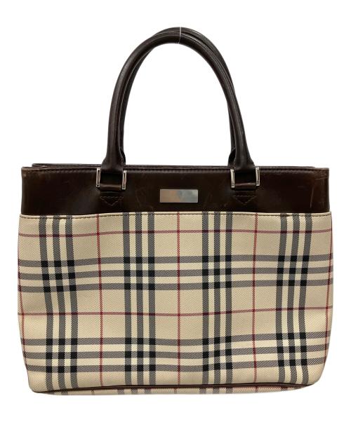 BURBERRY（バーバリー）BURBERRY (バーバリー) ノカチェックレザーハンドバッグ アイボリー×ブラウンの古着・服飾アイテム
