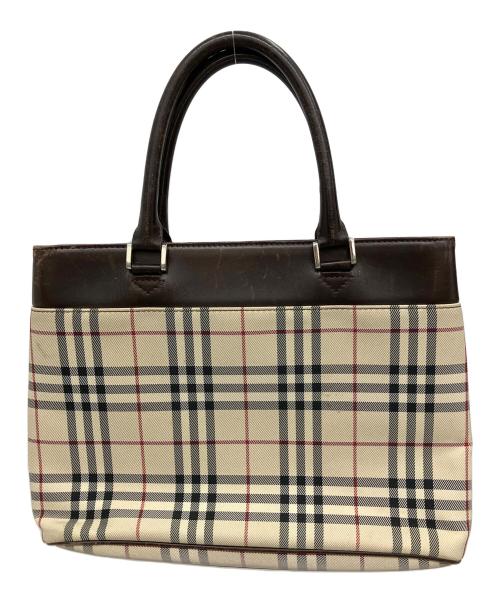 BURBERRY（バーバリー）BURBERRY (バーバリー) ノカチェックレザーハンドバッグ アイボリー×ブラウンの古着・服飾アイテム