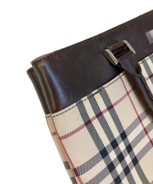 BURBERRY（バーバリー）BURBERRY (バーバリー) ノカチェックレザーハンドバッグ アイボリー×ブラウンの古着・服飾アイテム