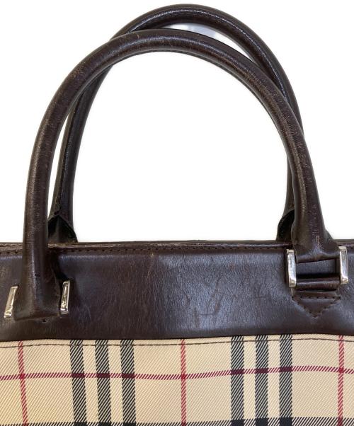 BURBERRY（バーバリー）BURBERRY (バーバリー) ノカチェックレザーハンドバッグ アイボリー×ブラウンの古着・服飾アイテム