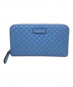 GUCCIグッチ）の古着「マイクログッチシマ ラウンドファスナー長財布」｜スカイブルー