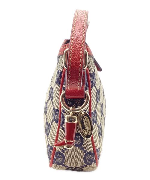 GUCCI（グッチ）GUCCI (グッチ) GGキャンバス ハンドポーチ レッド×グレーの古着・服飾アイテム