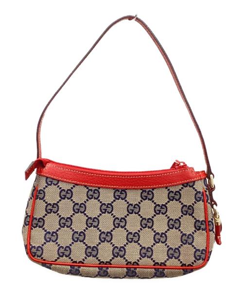 GUCCI（グッチ）GUCCI (グッチ) ハンドポーチ レッド×グレーの古着・服飾アイテム