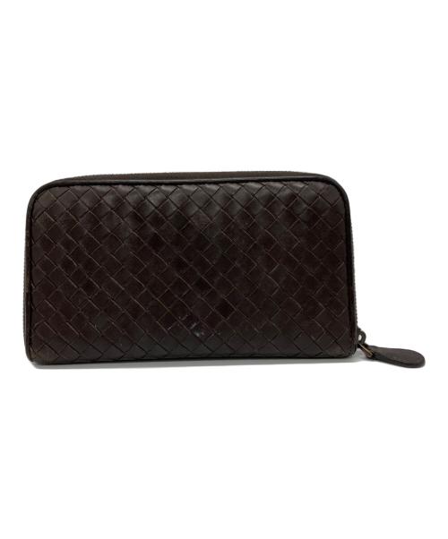 BOTTEGA VENETA（ボッテガベネタ）BOTTEGA VENETA (ボッテガベネタ) イントレチャート ラウンドファスナー長財布 ダークブラウンの古着・服飾アイテム