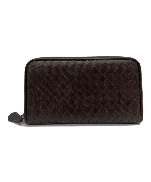 BOTTEGA VENETA（ボッテガベネタ）BOTTEGA VENETA (ボッテガベネタ) イントレチャート ラウンドファスナー長財布 ダークブラウンの古着・服飾アイテム