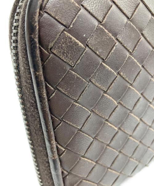 BOTTEGA VENETA（ボッテガベネタ）BOTTEGA VENETA (ボッテガベネタ) イントレチャート ラウンドファスナー長財布 ダークブラウンの古着・服飾アイテム