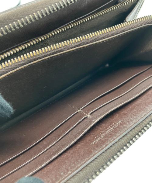 BOTTEGA VENETA（ボッテガベネタ）BOTTEGA VENETA (ボッテガベネタ) イントレチャート ラウンドファスナー長財布 ダークブラウンの古着・服飾アイテム