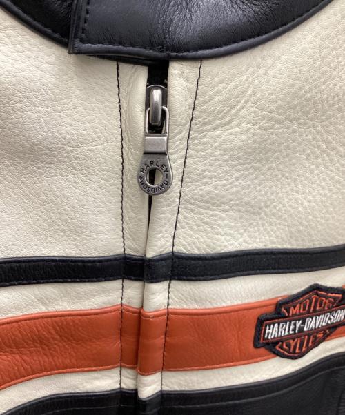 HARLEY-DAVIDSON（ハーレーダビッドソン）HARLEY-DAVIDSON (ハーレーダビッドソン) シングルライダースジャケット ブラック×ベージュ サイズ:Sの古着・服飾アイテム