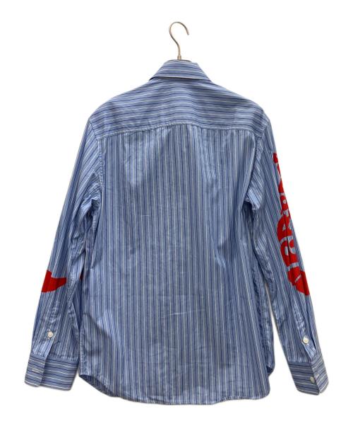 VERSACE（ヴェルサーチェ）VERSACE (ヴェルサーチェ) メデューサミュージックストライプロゴ長袖シャツ スカイブルー サイズ:44の古着・服飾アイテム