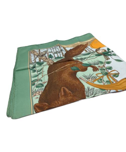 HERMES（エルメス）HERMES (エルメス) シルクスカーフ グリーン×ブラウンの古着・服飾アイテム